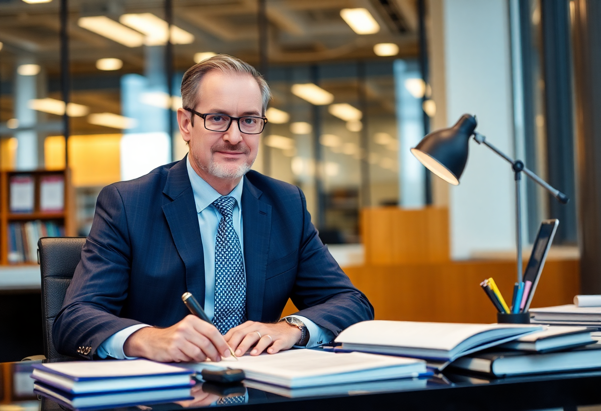 a business tax lawyer at work on his desk